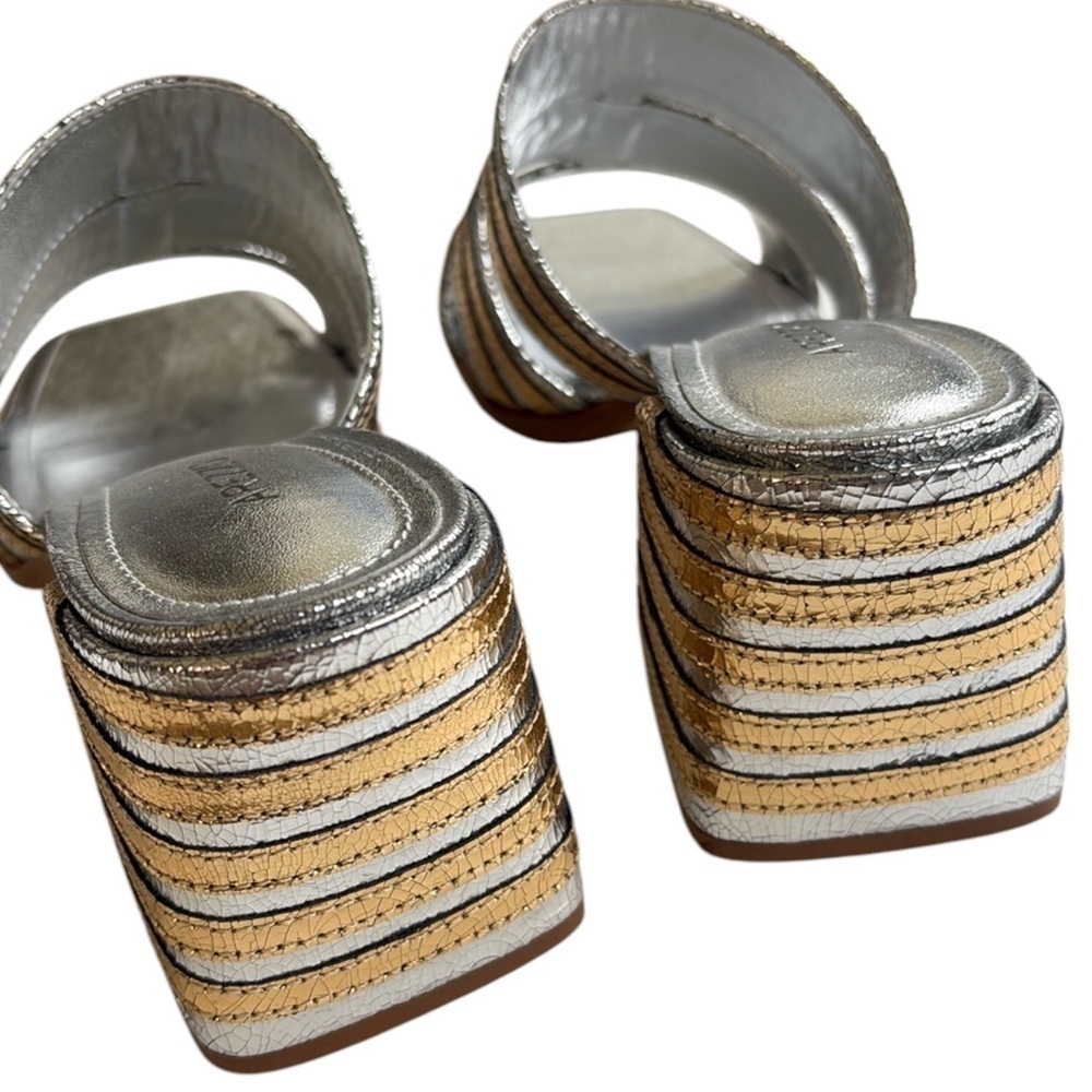 NWOT Arezzo Leather Heidi Heeled Sandals Silver Gold Size 9.5 - Picture 8 of 10